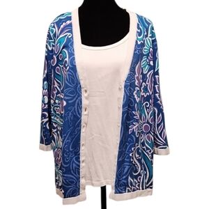 Bob Mackie Wearable Art - blue/purple floral 3/4 sleeve cardigan XL
